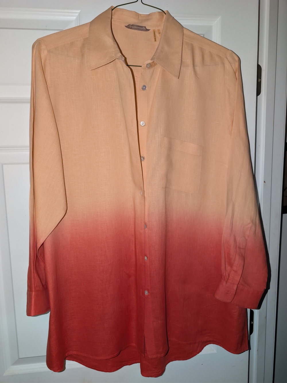 Soft Surroundings Peach to Red Ombre Button-Up Blouse